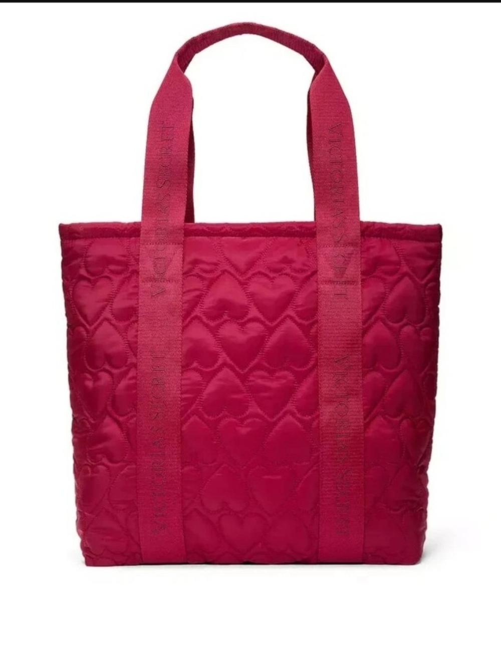 Victoria’s Secret Quilted Red Heart Puffer Tote Top Zip Shoulder Bag